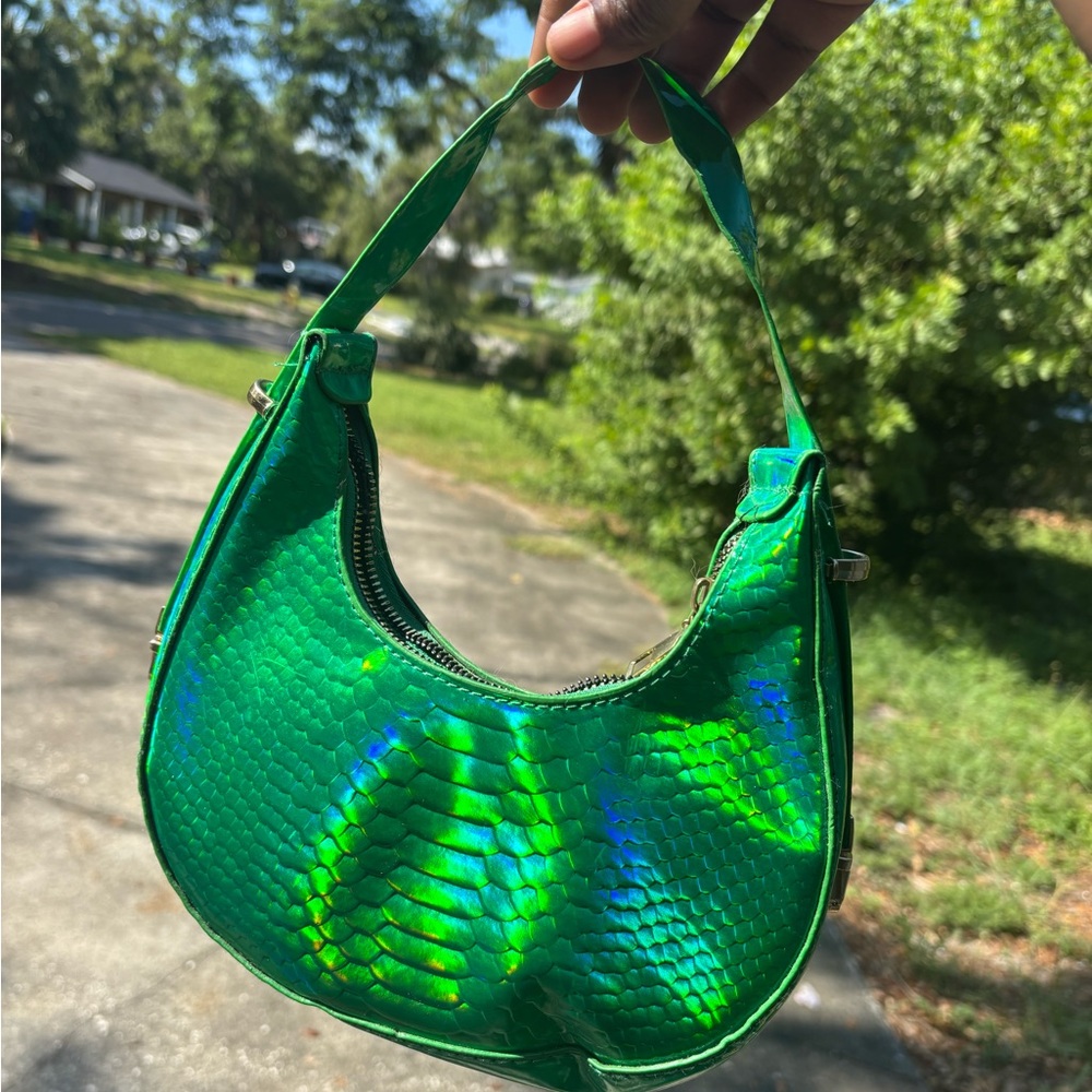 Green Iridescent Snake Print Handbag